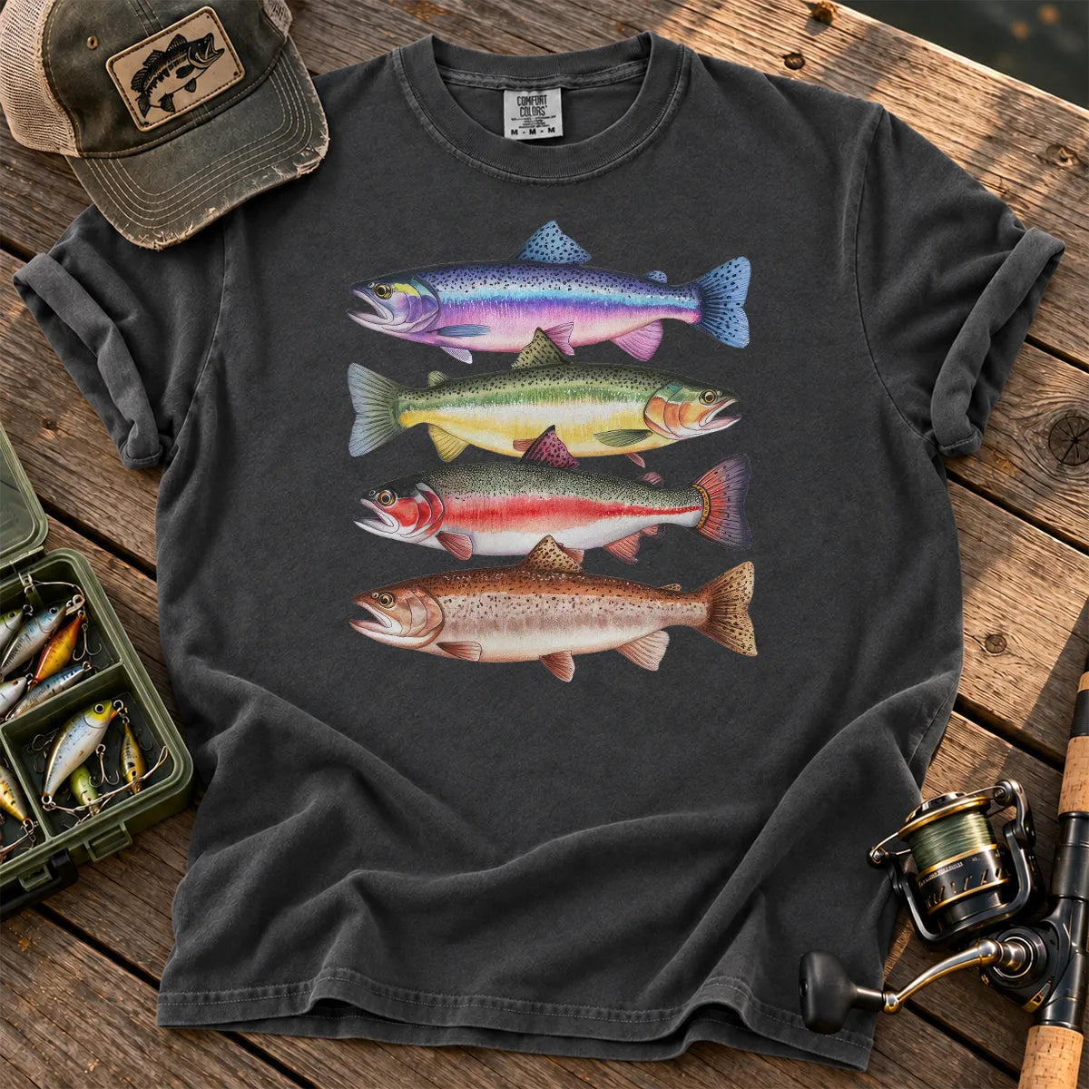 Colorful Trout Species T-Shirt in Pepper