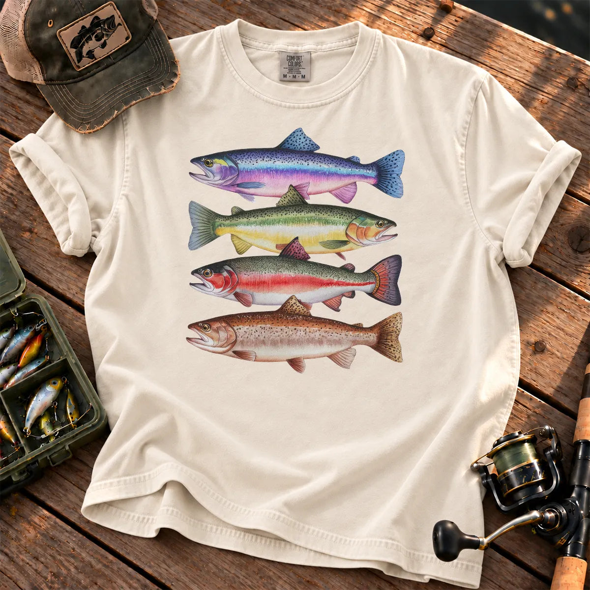 Colorful Trout Species T-Shirt in Ivory