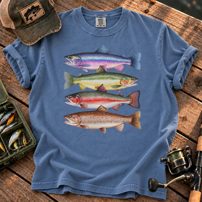 Colorful Trout Species T-Shirt in Blue Jean