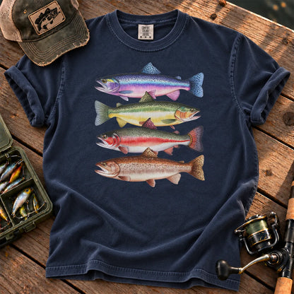 Colorful Trout Species T-Shirt in True Navy