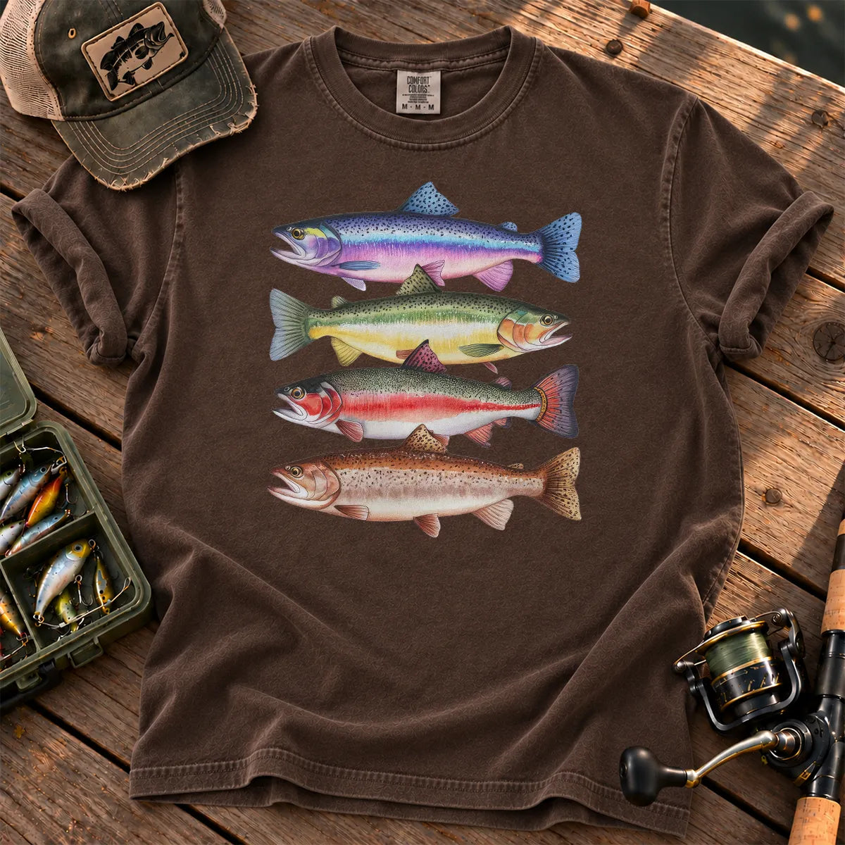Colorful Trout Species T-Shirt in Espresso