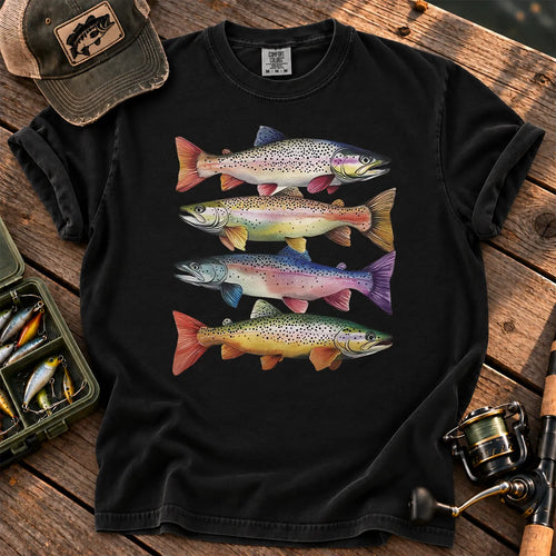 Colorful Trout Stack T-Shirt in Black