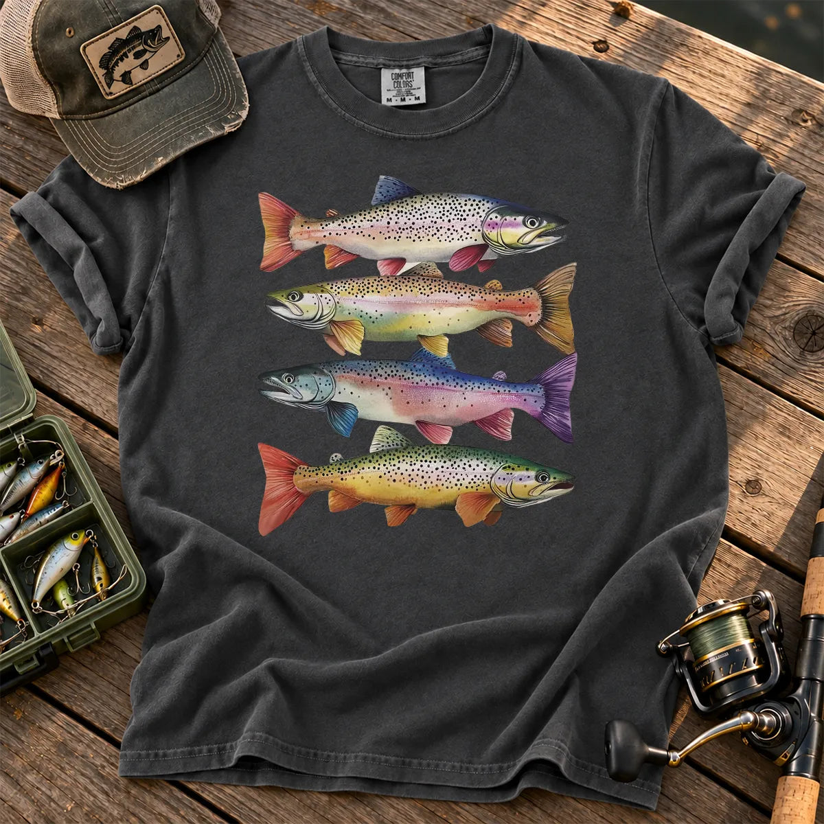 Colorful Trout Stack T-Shirt in Pepper