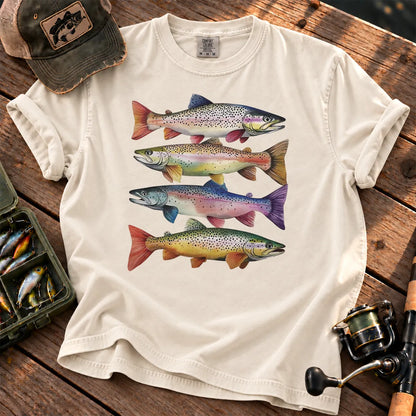 Colorful Trout Stack T-Shirt in Ivory