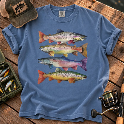 Colorful Trout Stack T-Shirt in Blue Jean
