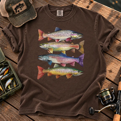 Colorful Trout Stack T-Shirt in Espresso