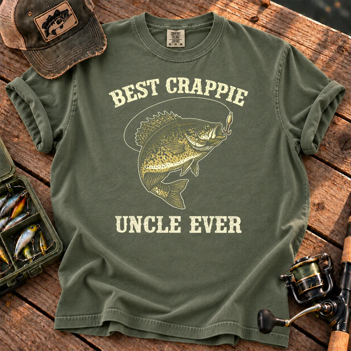 Crappie Uncle Fishing T-Shirt in Moss
