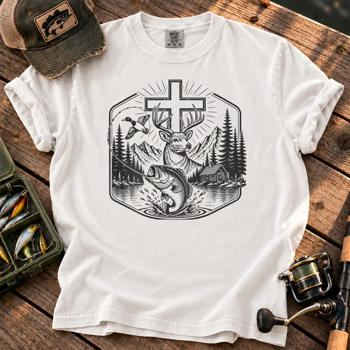 Cross Bass Fishing T-Shirt in White