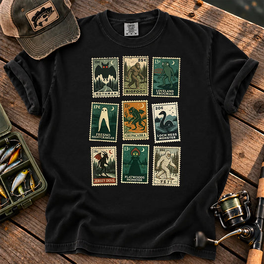 Cryptid Monster Stamps T-Shirt in Black