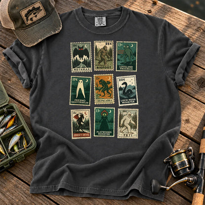Cryptid Monster Stamps T-Shirt in Pepper