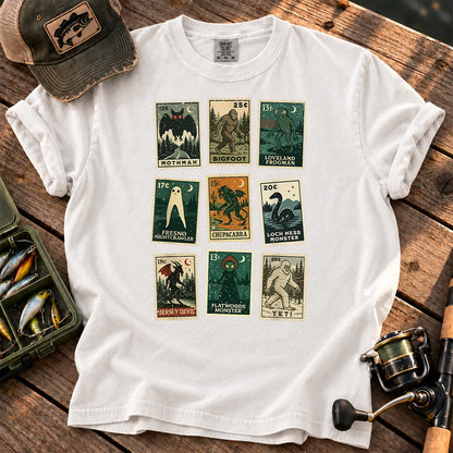 Cryptid Monster Stamps T-Shirt in White