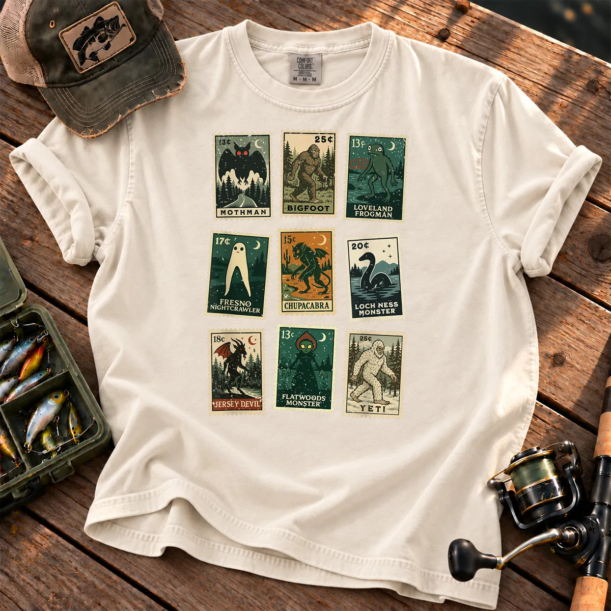 Cryptid Monster Stamps T-Shirt in Ivory