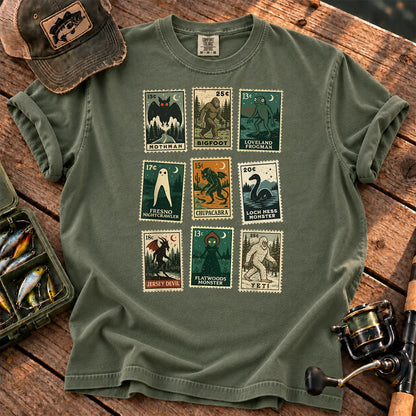 Cryptid Monster Stamps T-Shirt in Moss