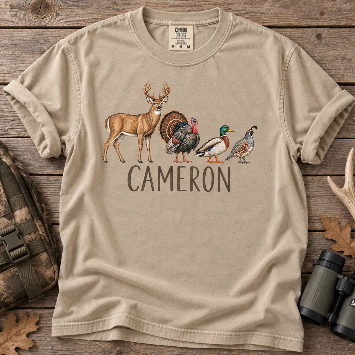 Custom Name Hunting Season T-Shirt in Sandstone
