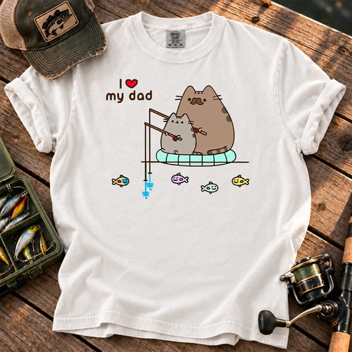 Cute Cat Loves Fishing T-Shirt in White