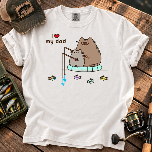 Cute Cat Loves Fishing T-Shirt in White
