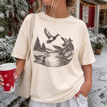 Dark Mallard Flight T-Shirt Women model in Ivory