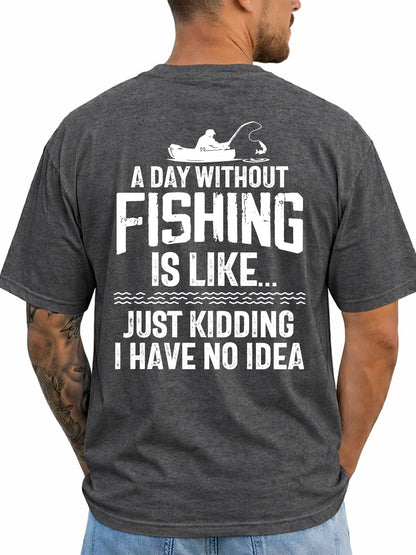 Dark Heather T-shirt back with distressed fishing quote with kayak angler silhouette