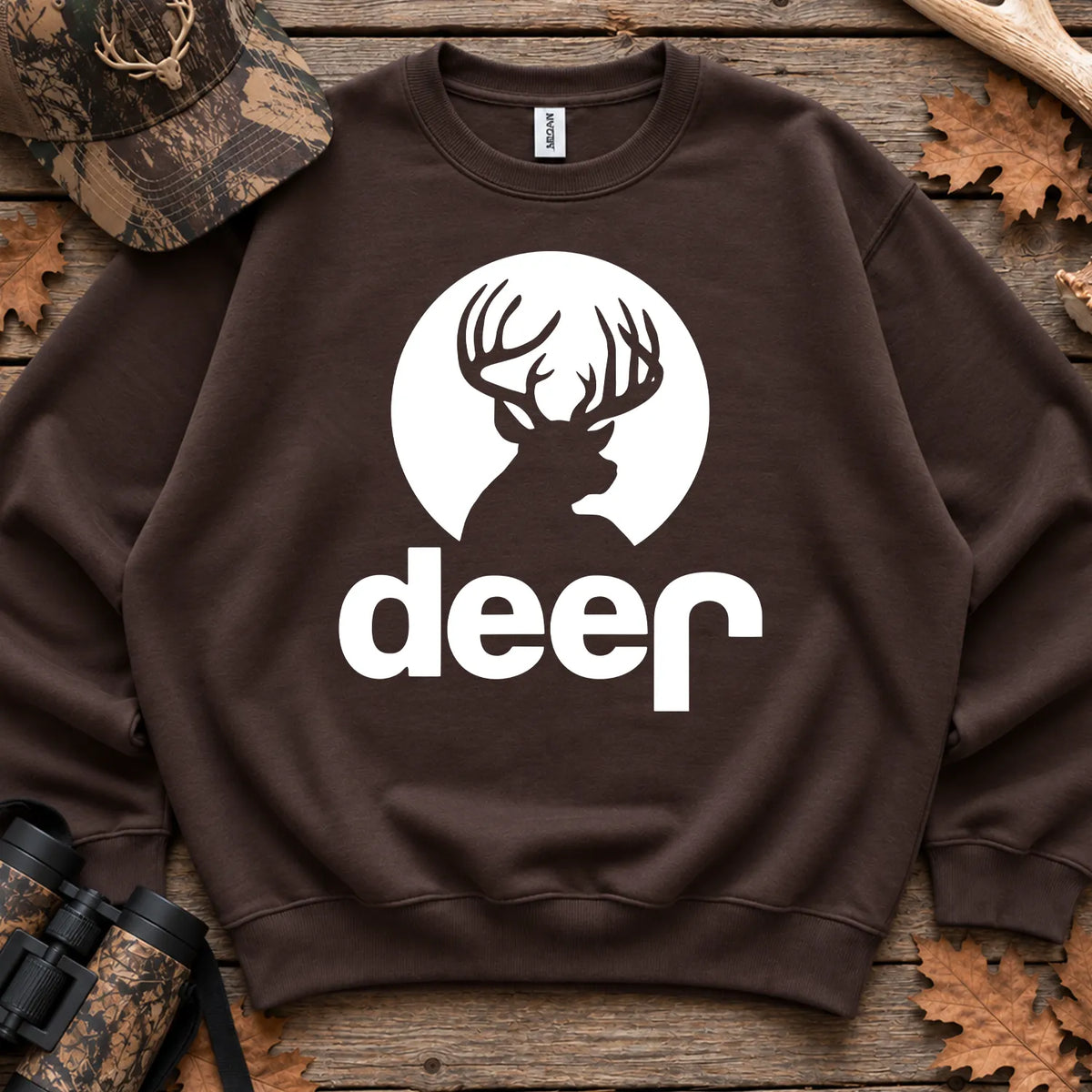 Deer Badge Parody Sweatshirt in Dark Chocolate