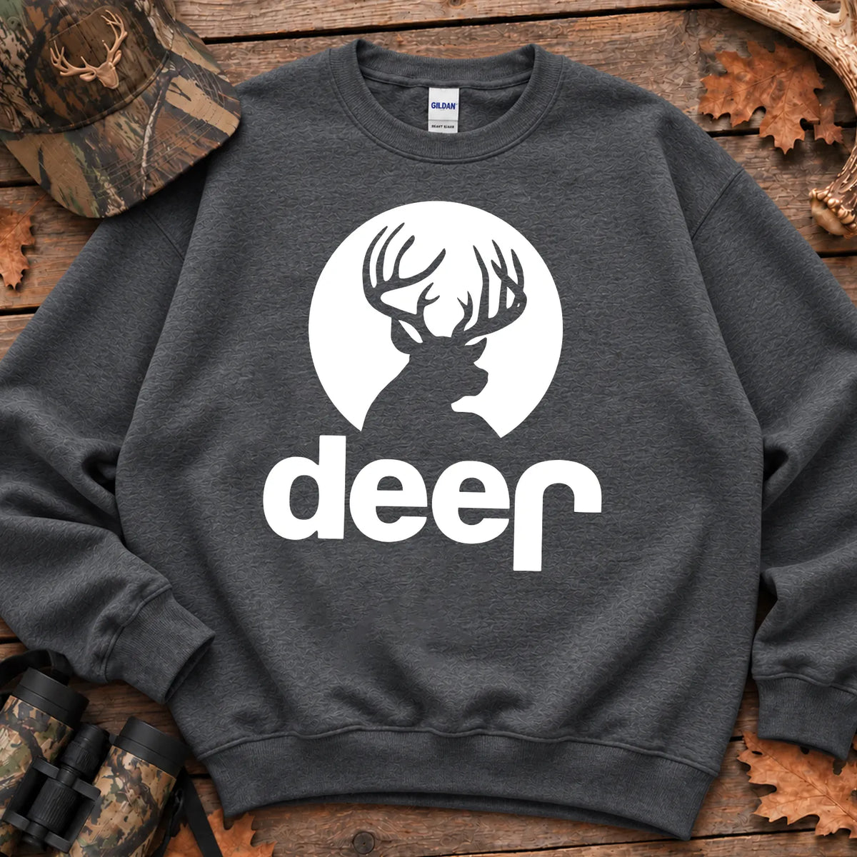 Deer Badge Parody Sweatshirt in Dark Heather