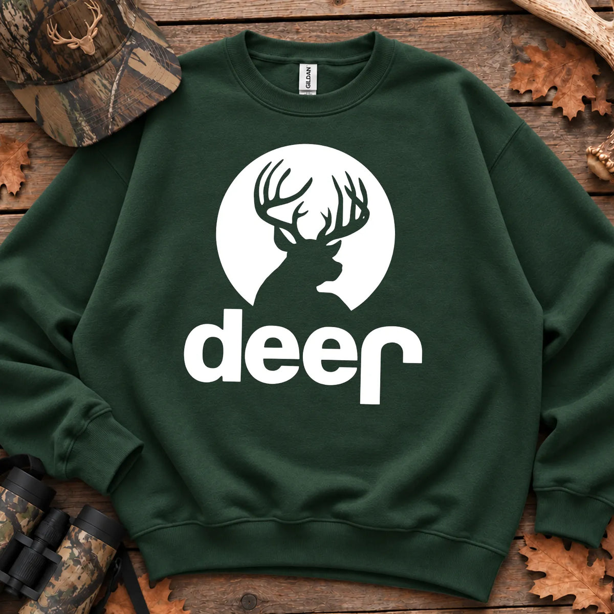 Deer Badge Parody Sweatshirt in Forest Green