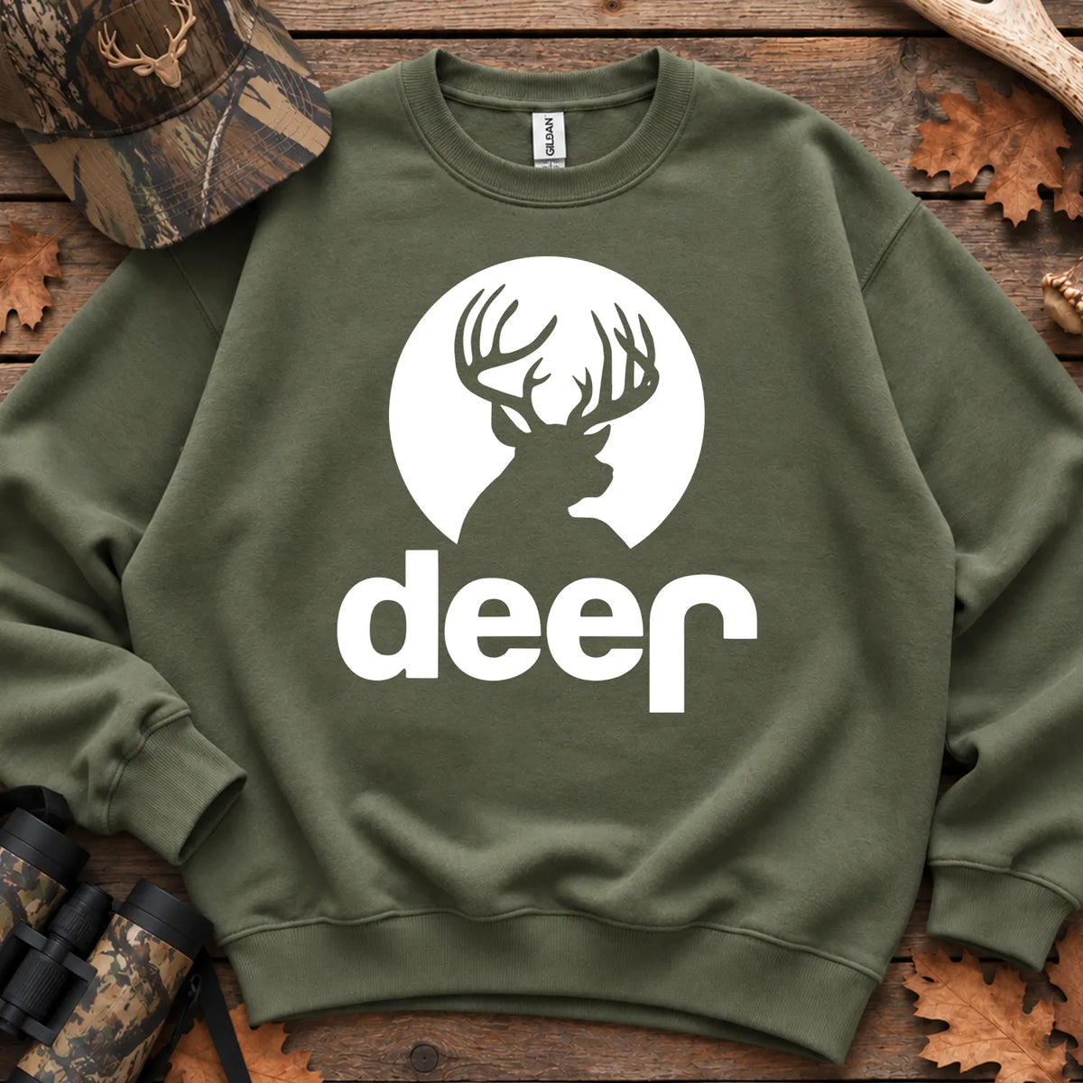 Deer Badge Parody Sweatshirt in Military Green