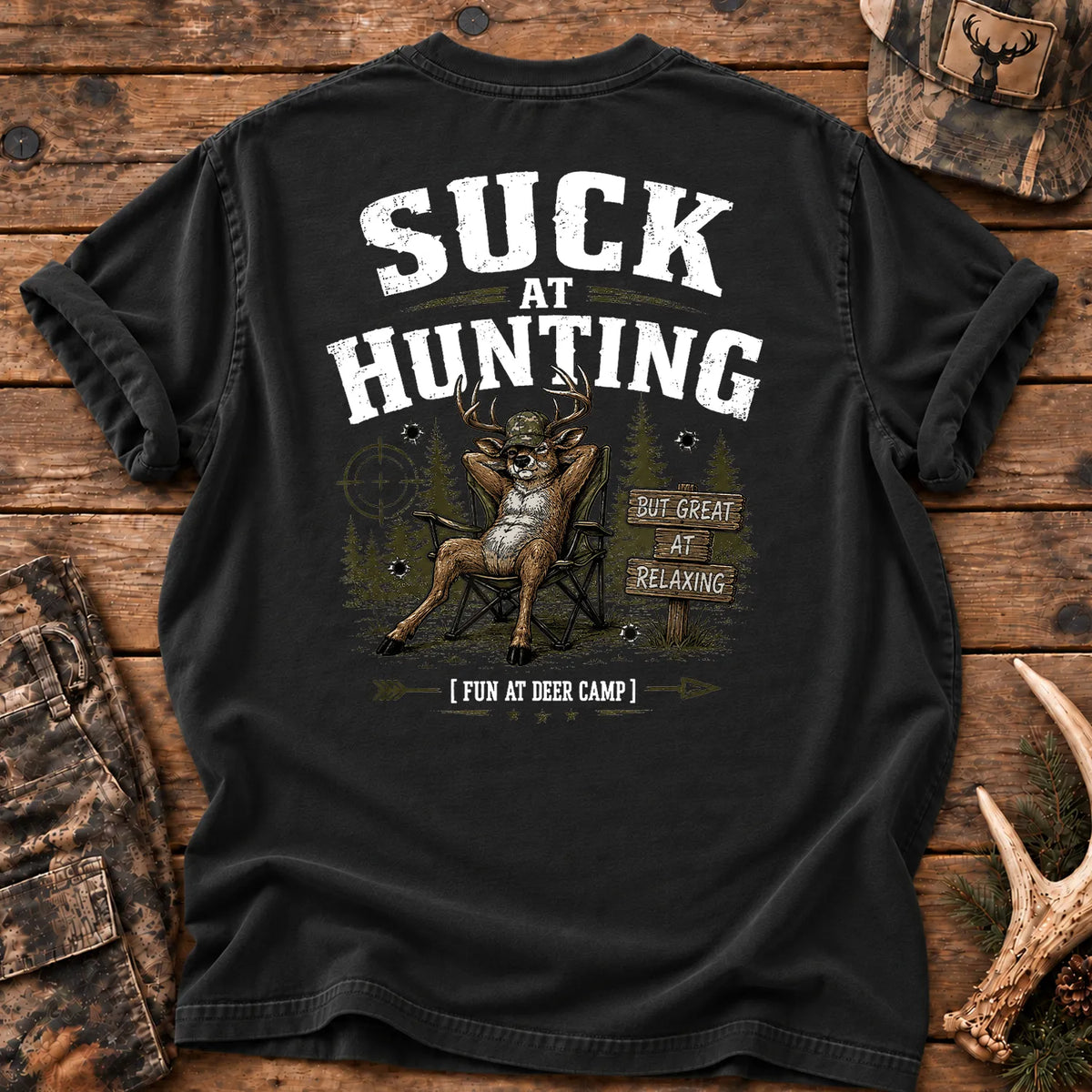 Deer Camp Relaxing T-Shirt in Black