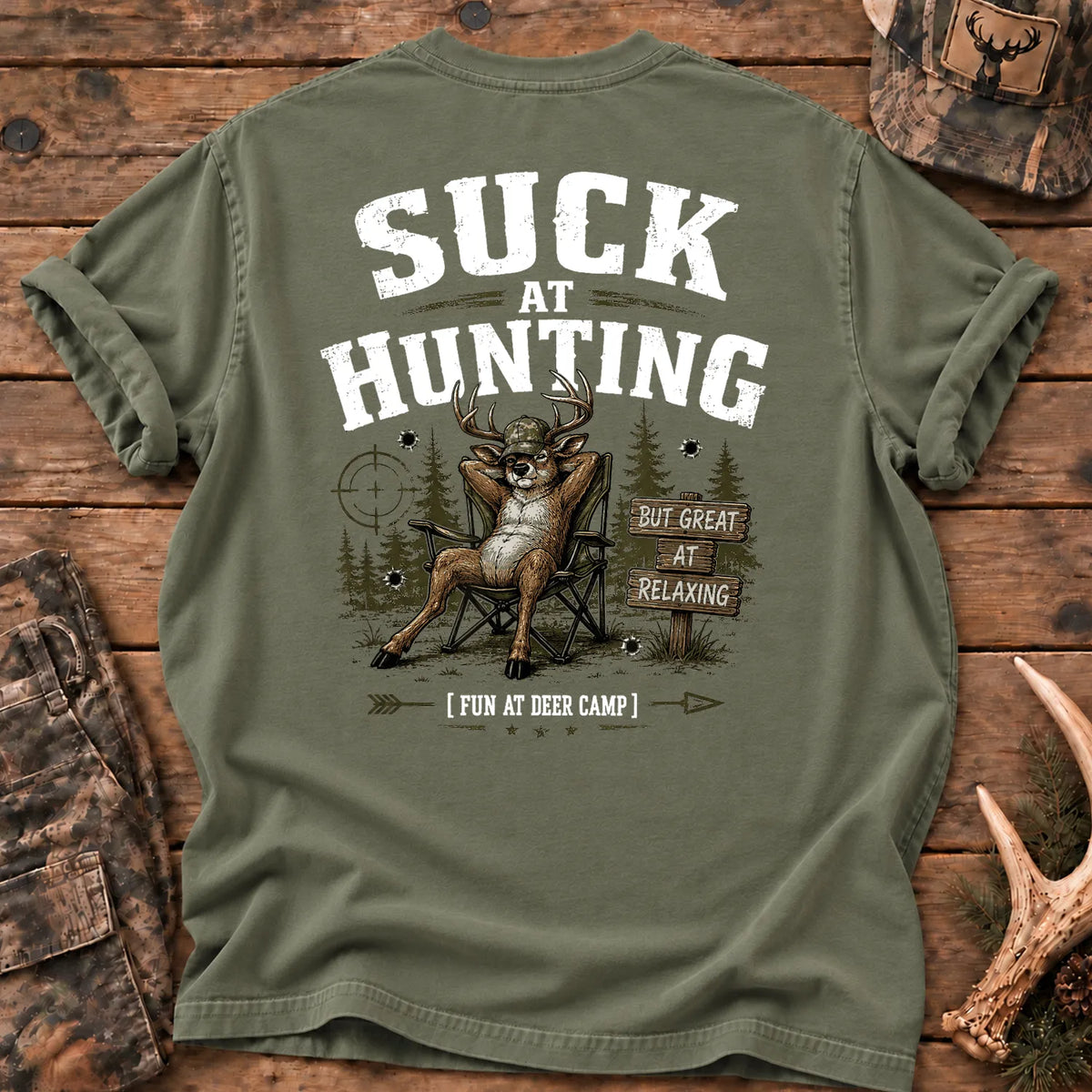 Deer Camp Relaxing T-Shirt in Moss