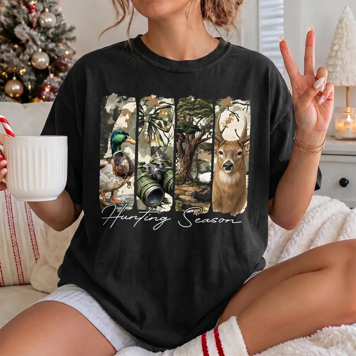 Deer Duck Hunting Season T-Shirt Women model in Black