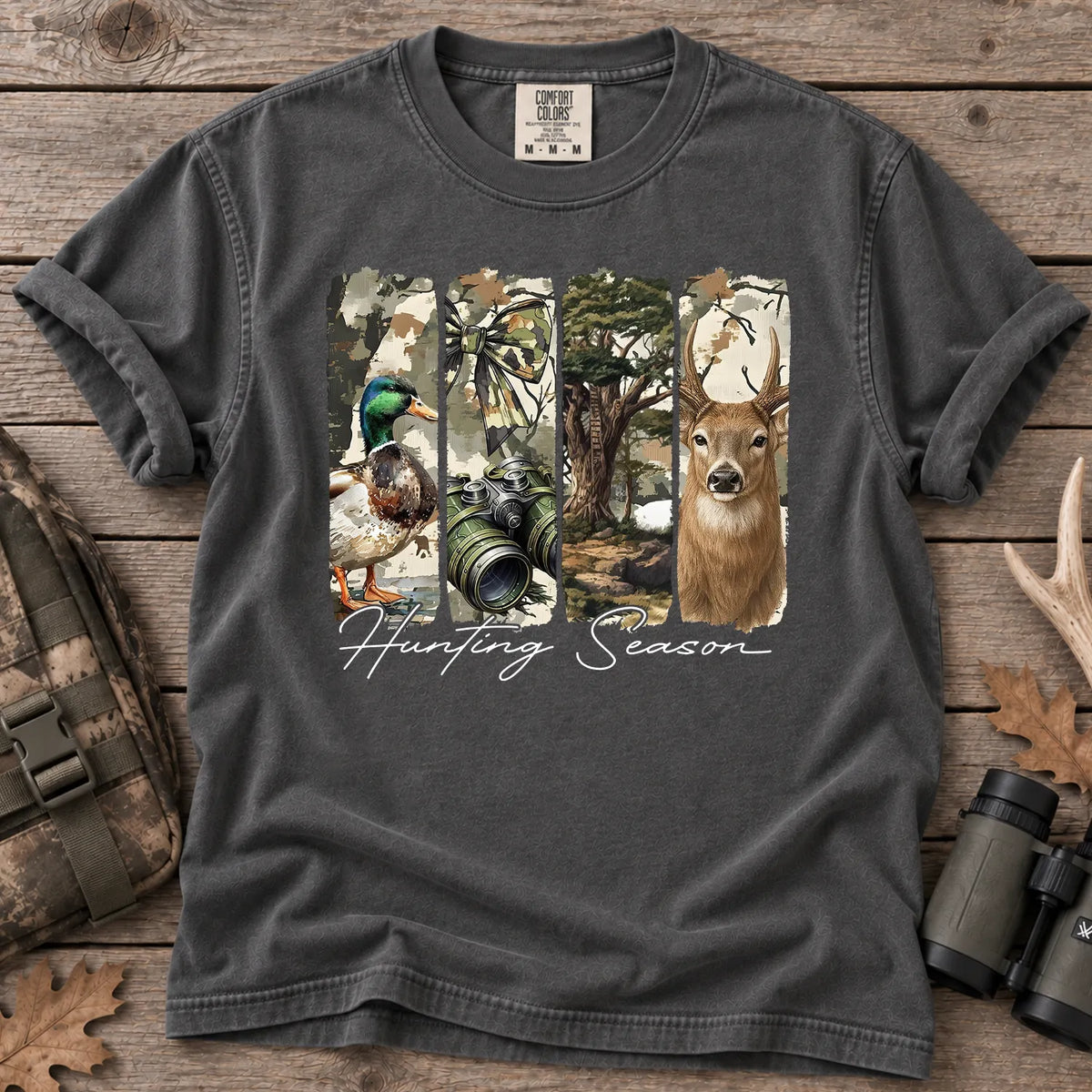 Deer Duck Hunting Season T-Shirt in Pepper