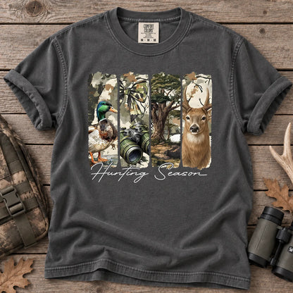 Deer Duck Hunting Season T-Shirt in Pepper