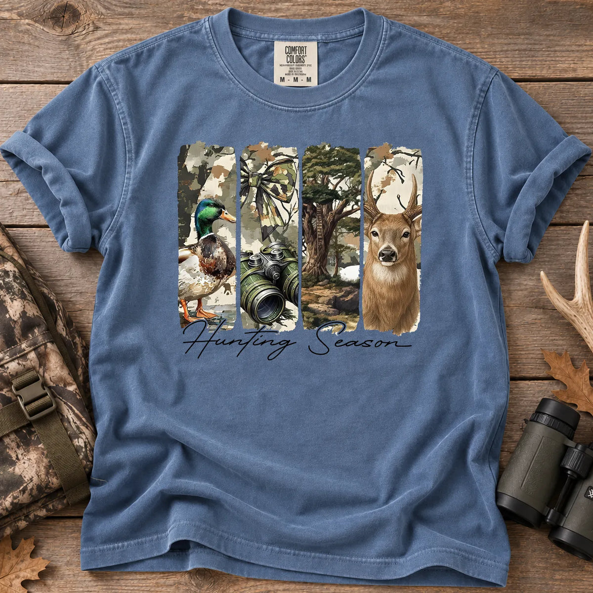 Deer Duck Hunting Season T-Shirt in Blue Jean