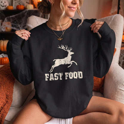 Deer Fast Food Sweatshirt Women model in Black