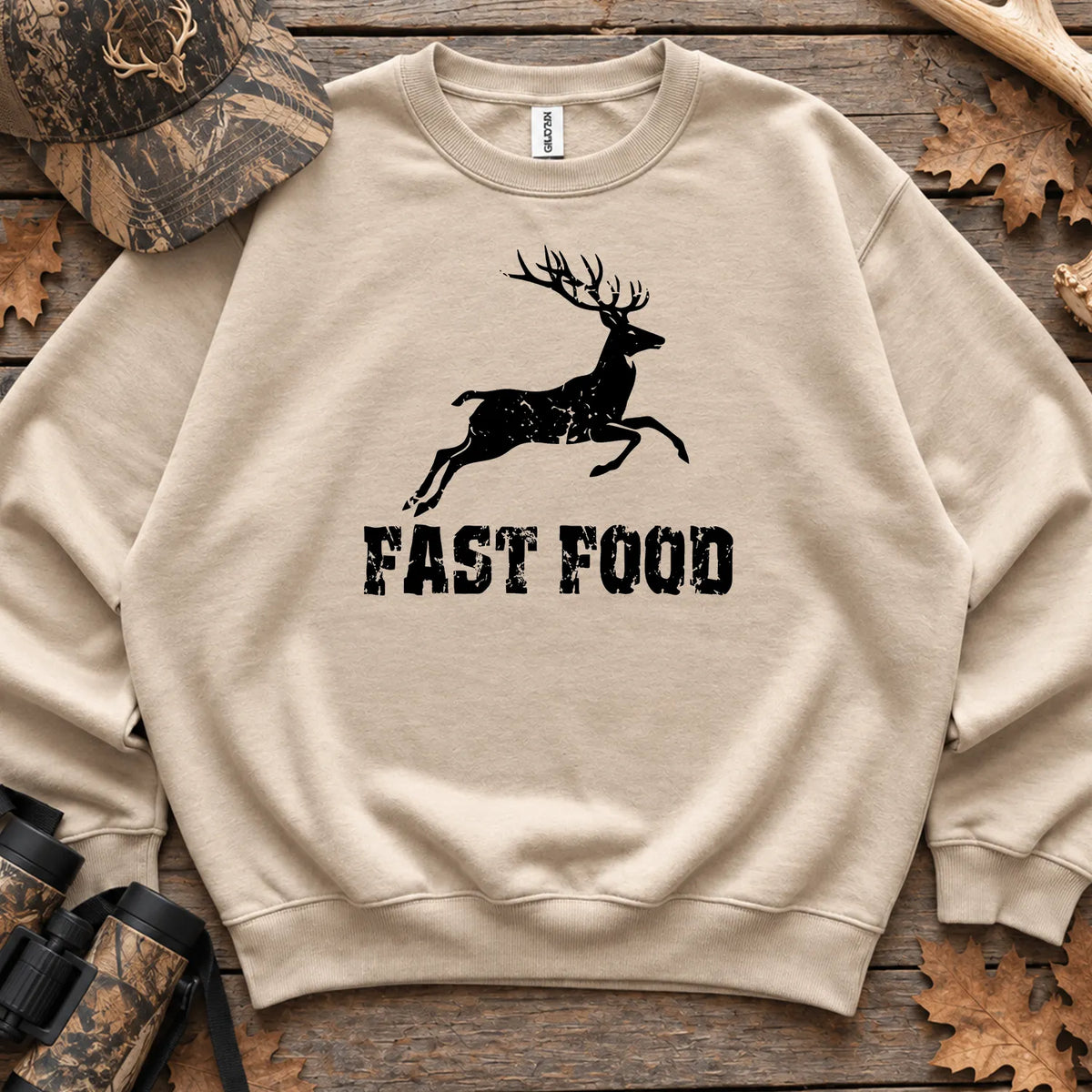 Deer Fast Food Sweatshirt in Sand