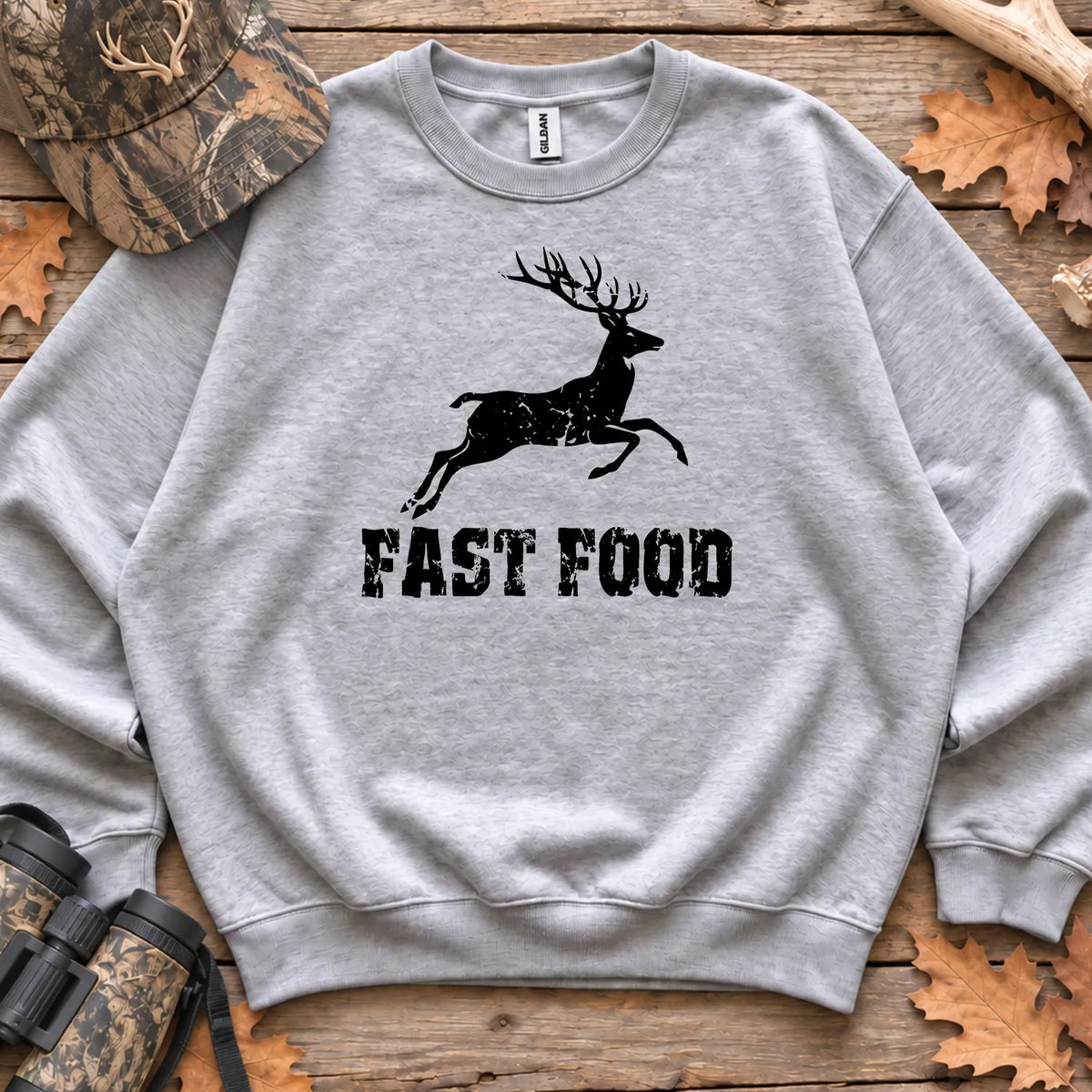 Deer Fast Food Sweatshirt in Sport Grey