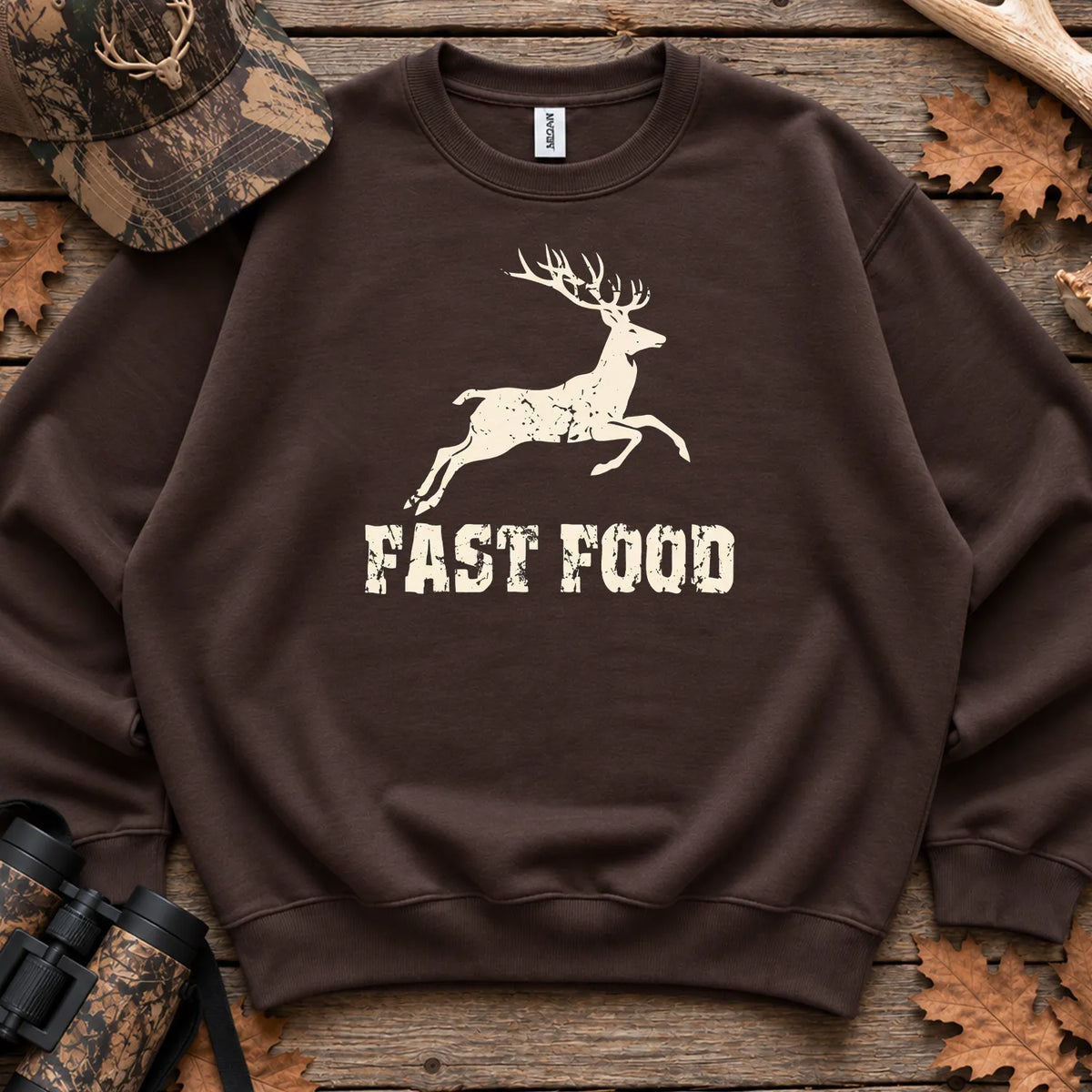 Deer Fast Food Sweatshirt in Dark Chocolate