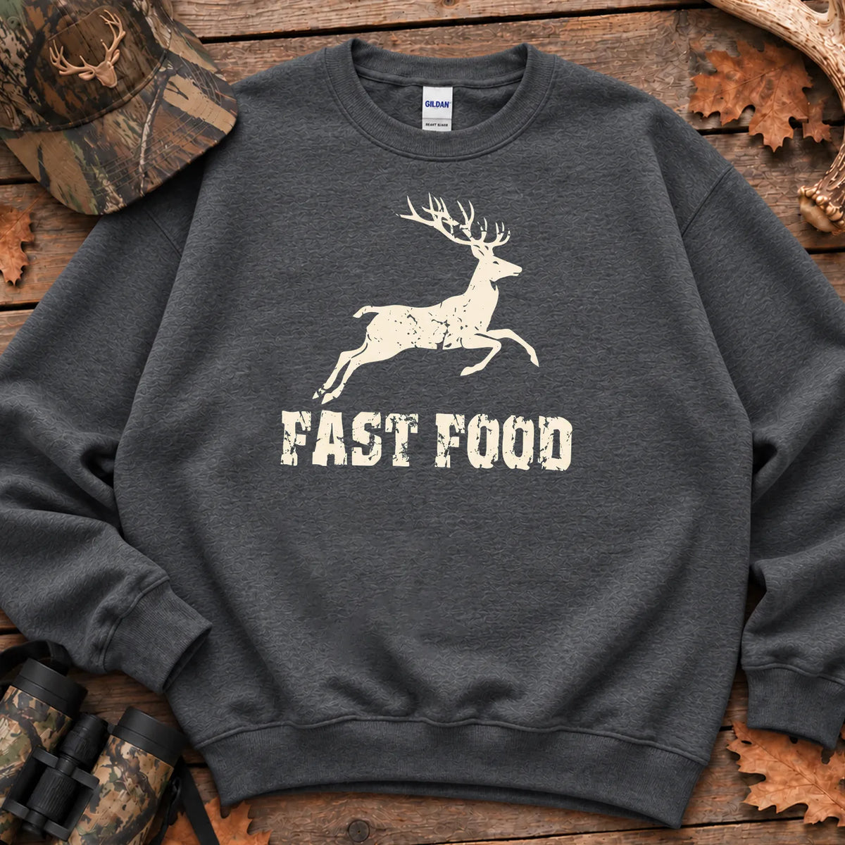 Deer Fast Food Sweatshirt in Dark Heather