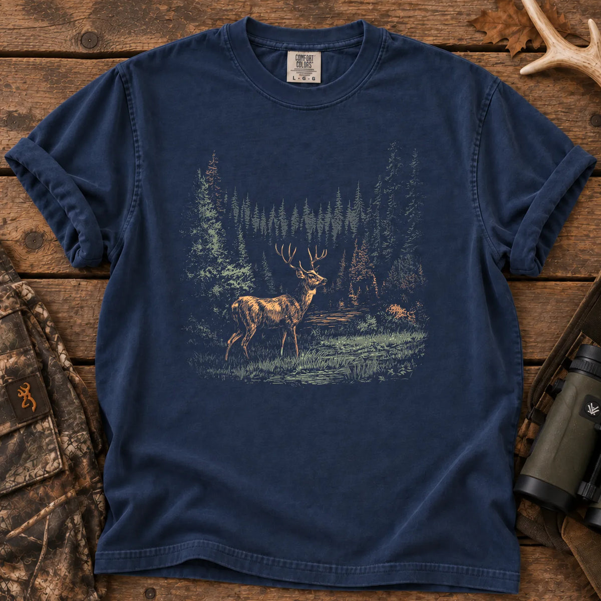 Deer Forest T-Shirt in True Navy