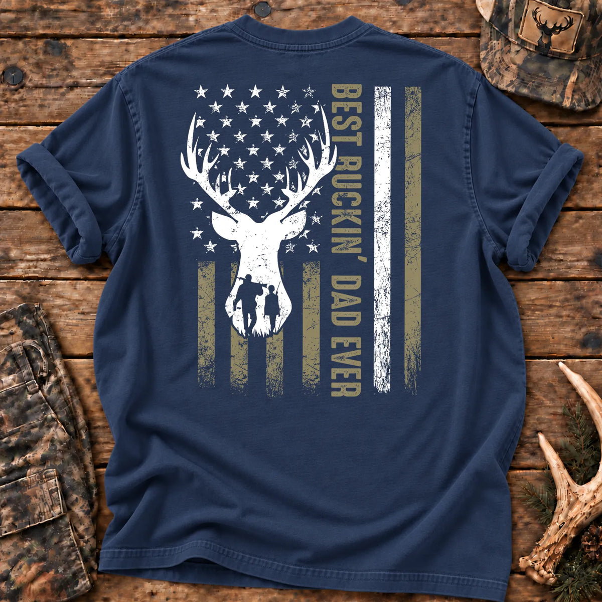 Deer Hunting Dad T-Shirt in True Navy