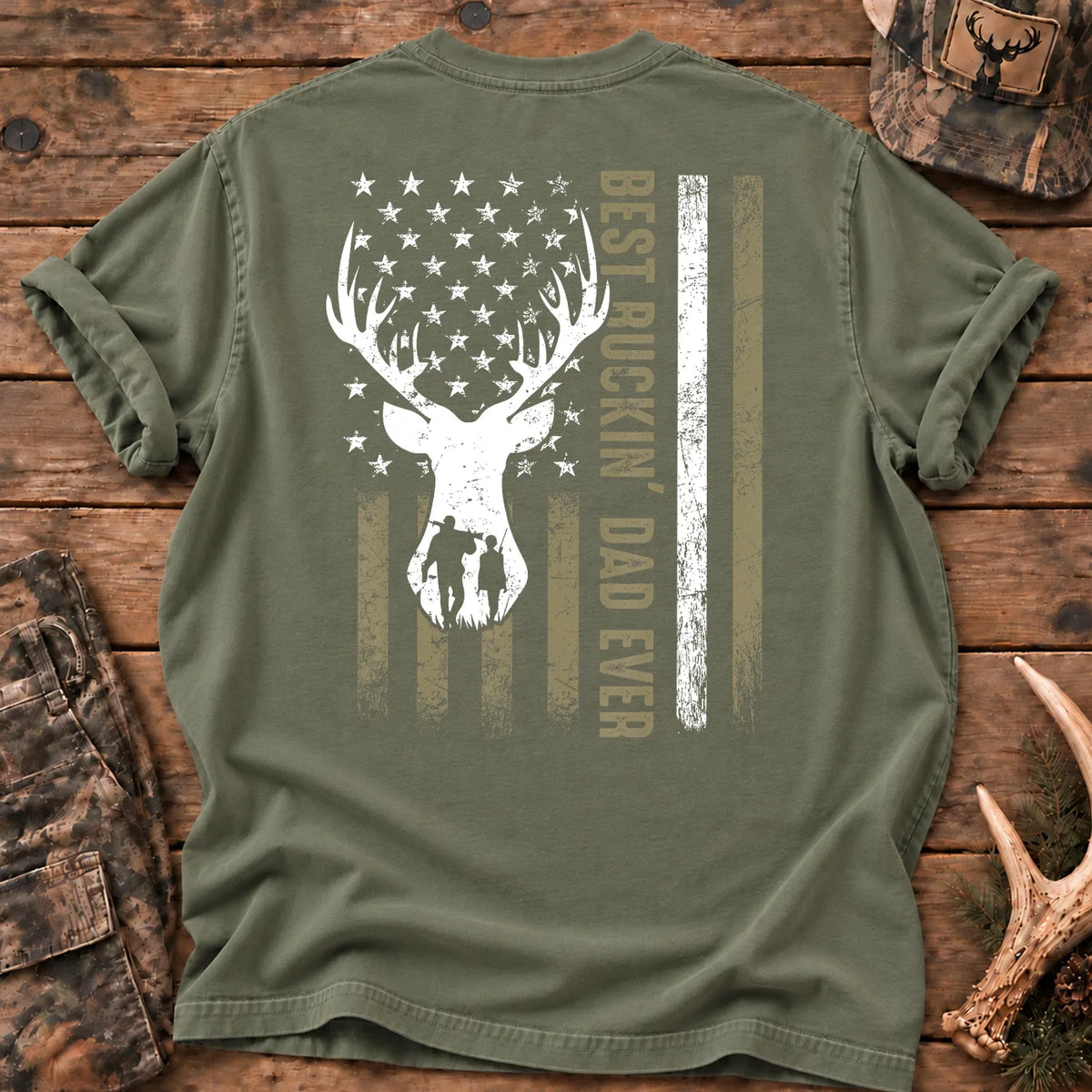Deer Hunting Dad T-Shirt in Moss