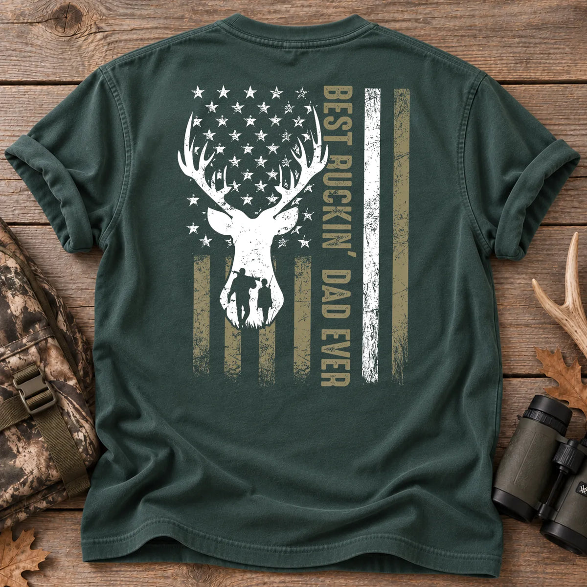 Deer Hunting Dad T-Shirt Blue Spruce - Back