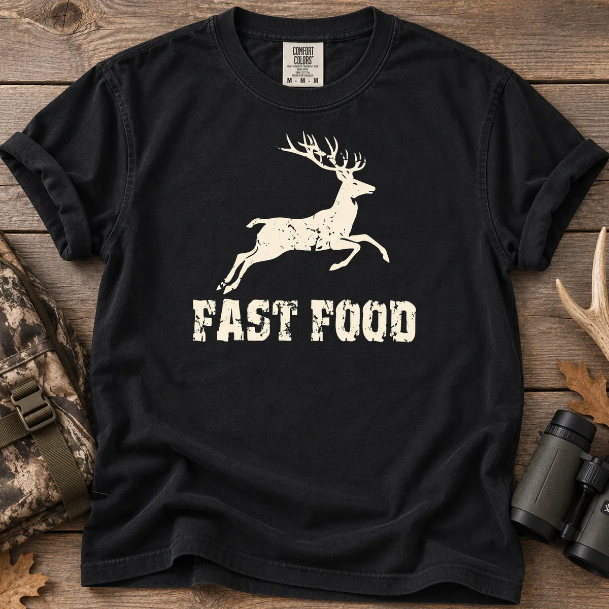 Deer Hunting Fast Food T-Shirt in Black