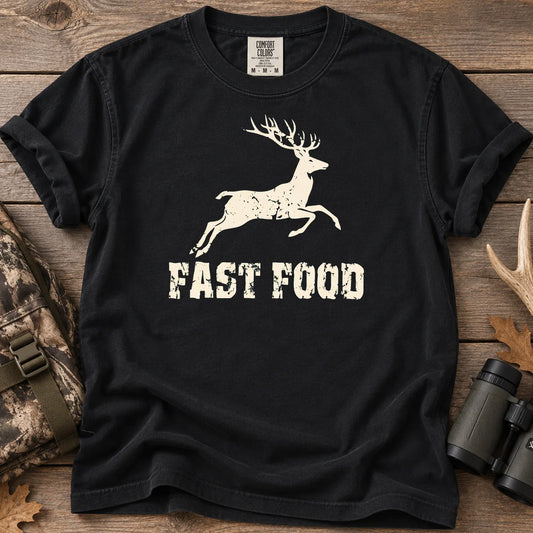 Deer Hunting Fast Food T-Shirt in Black