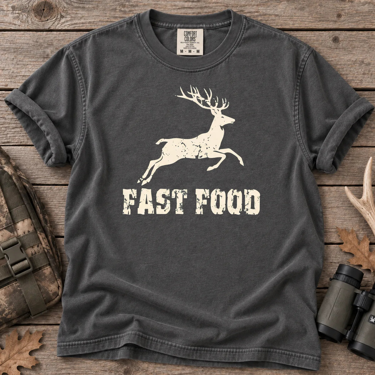 Deer Hunting Fast Food T-Shirt in Pepper