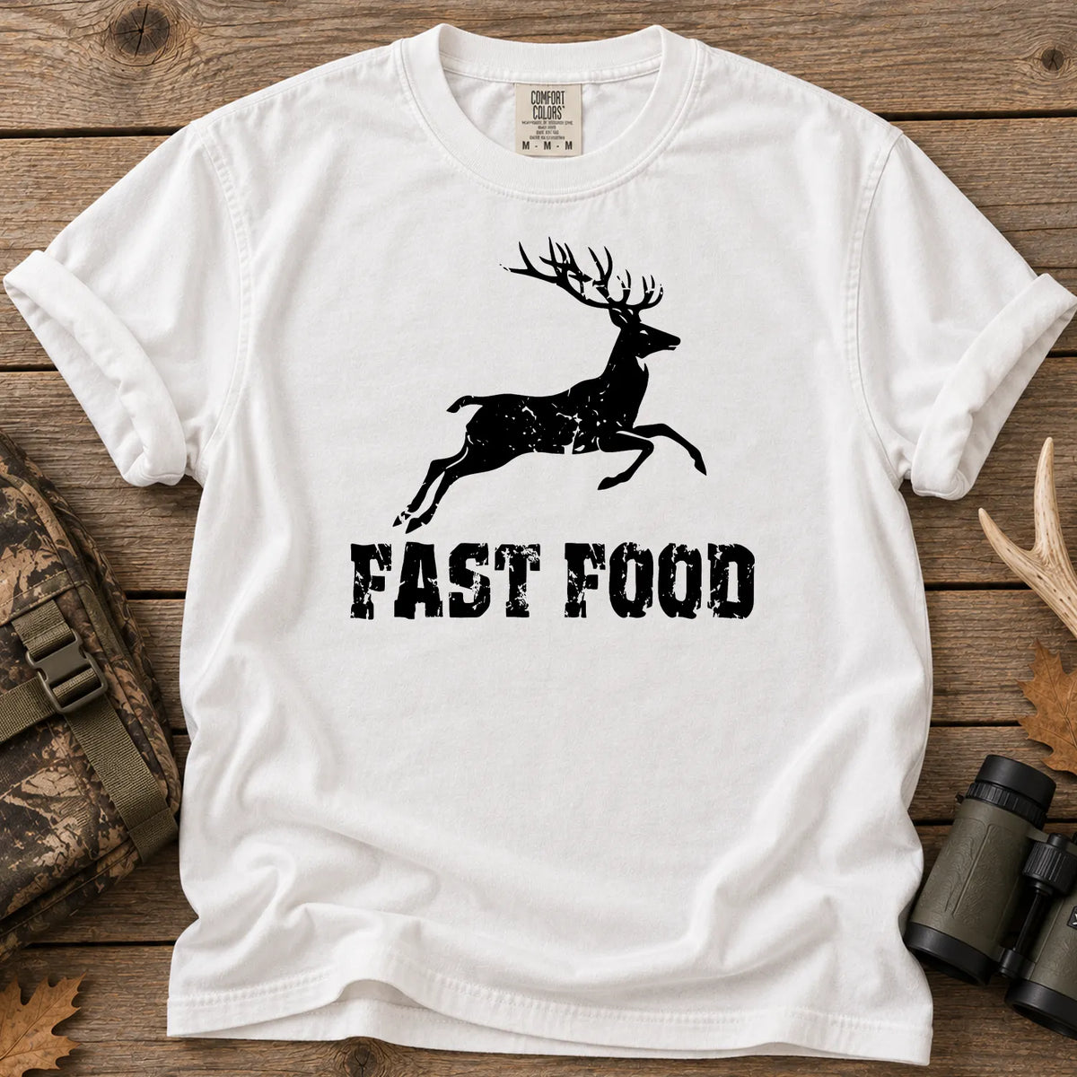 Deer Hunting Fast Food T-Shirt in White