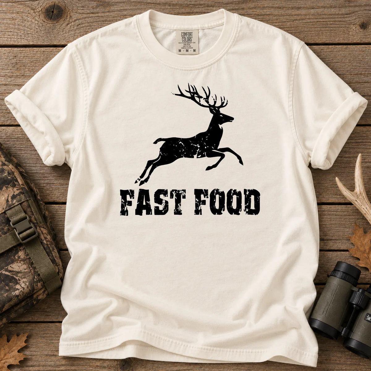 Deer Hunting Fast Food T-Shirt in Ivory