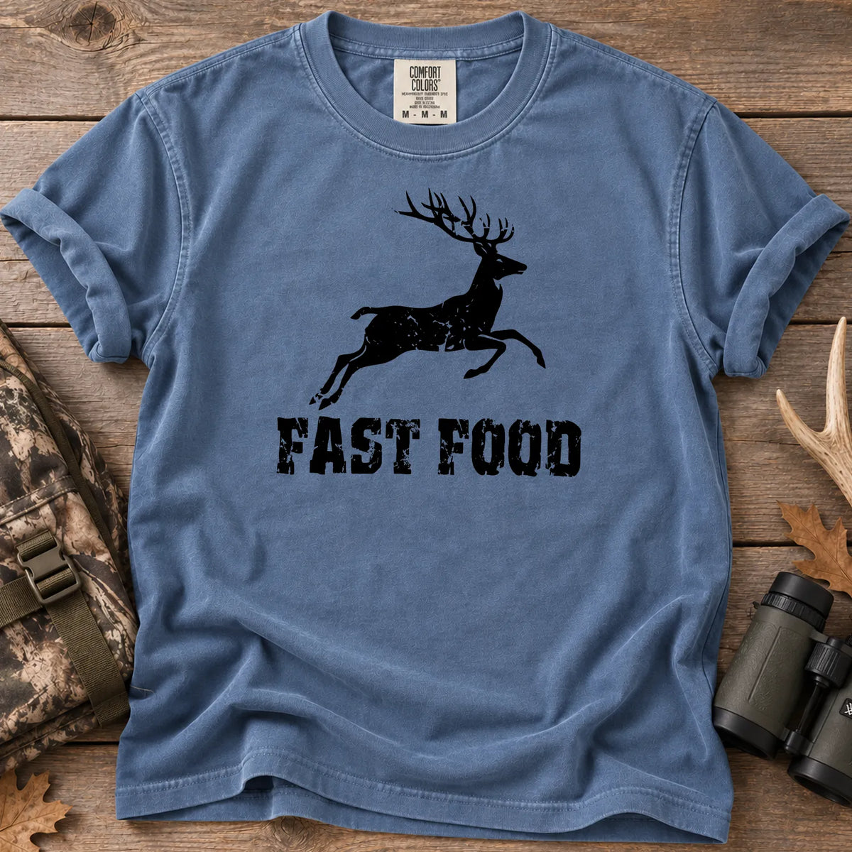 Deer Hunting Fast Food T-Shirt in Blue Jean