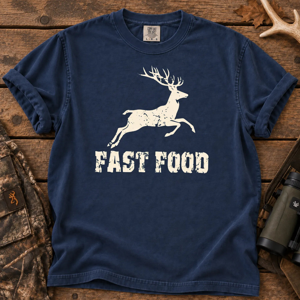 Deer Hunting Fast Food T-Shirt in True Navy