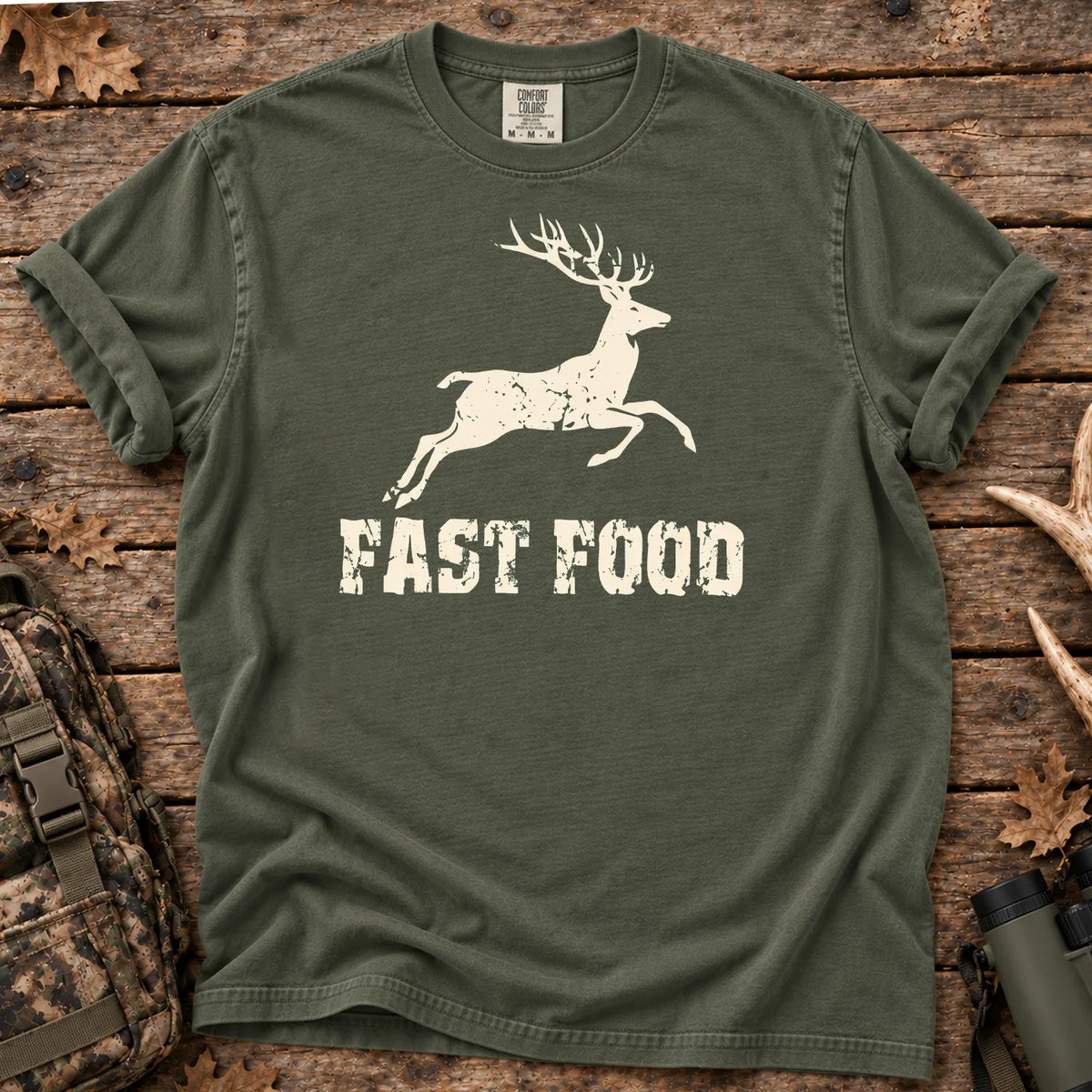 Deer Hunting Fast Food T-Shirt in Moss