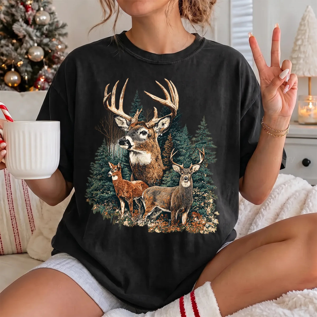Deer Hunting Season T-Shirt Women model in Black
